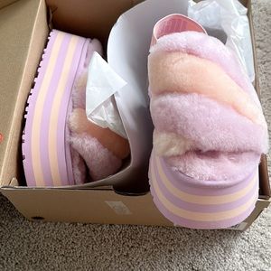 UGG cream lavender disco fur slides